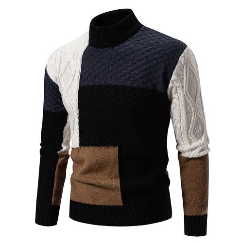 Wool patterned sweater for men with high collar and creative color accents Lune London