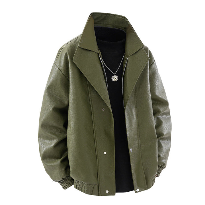 Oversized leather jacket for men with stylish collar and practical pockets Lune London