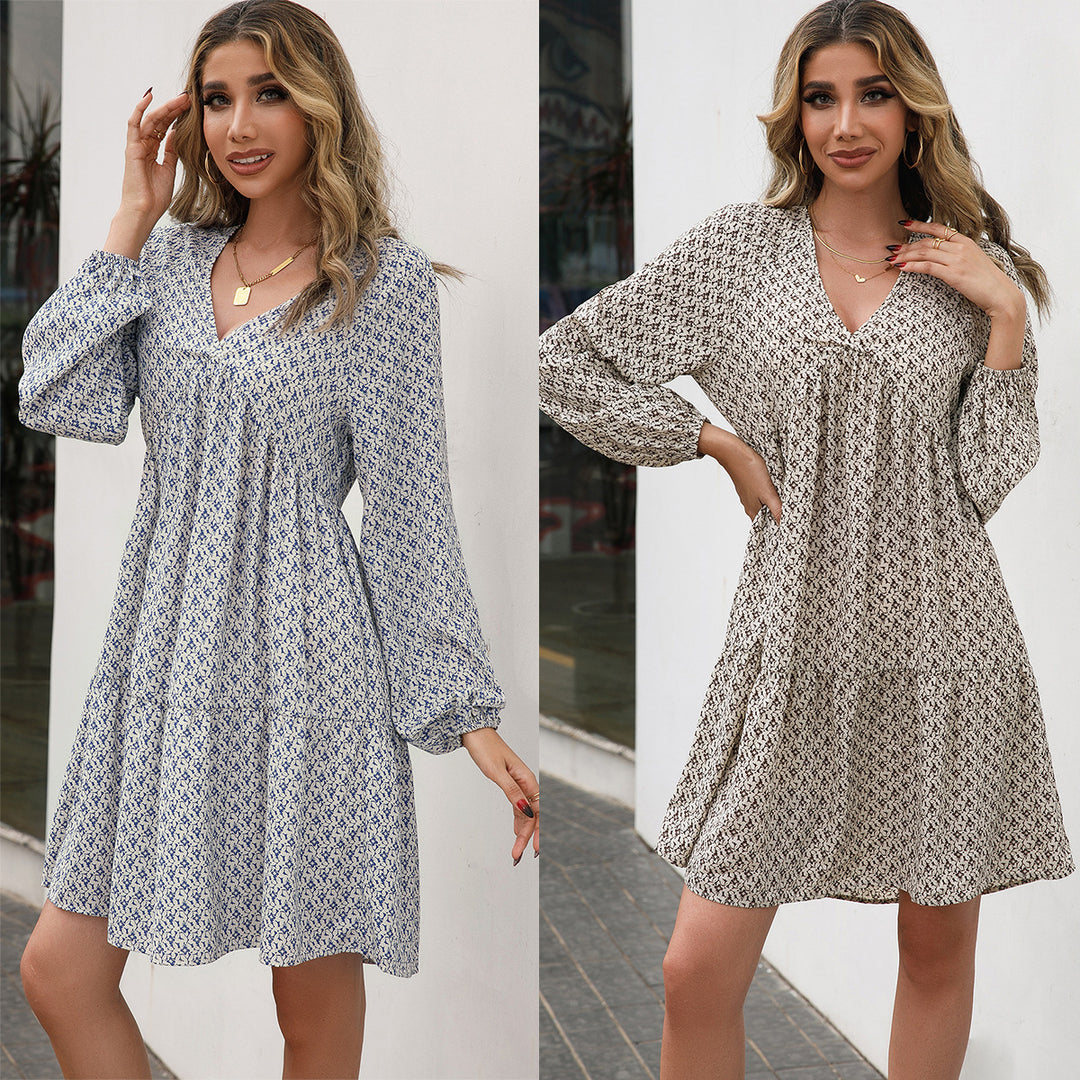 Midi dress for women with puff sleeves and a V-neck Lune London
