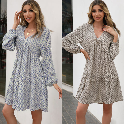Midi dress for women with puff sleeves and a V-neck Lune London