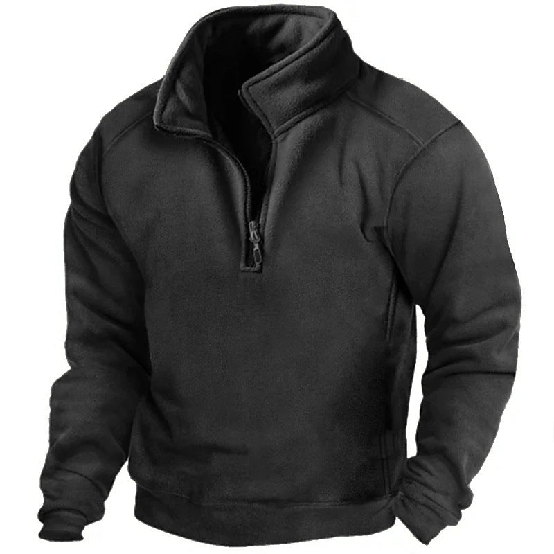 Men's Fleece Pullover with High Collar and Convenient Zipper Lune London