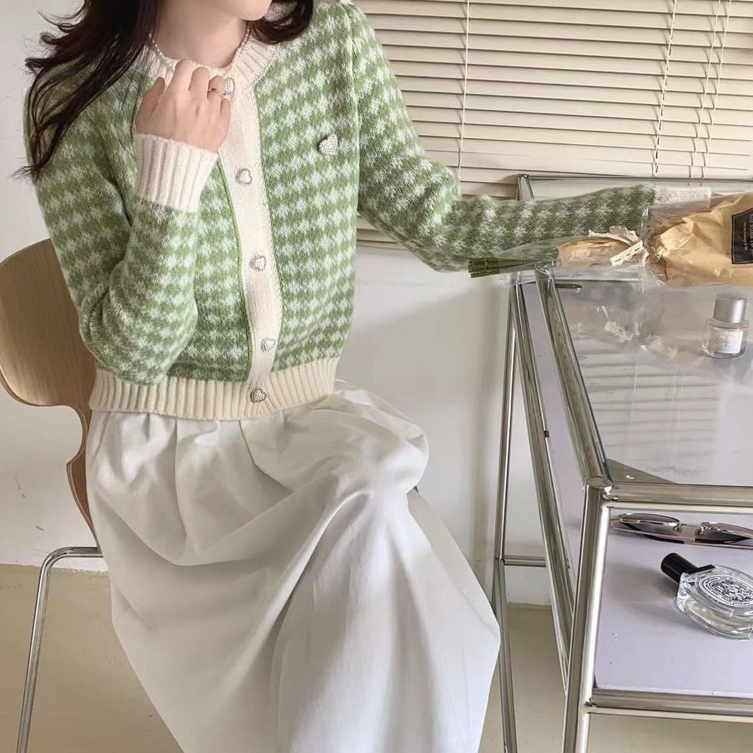 Ladies buttoned tartan knit pullovers Lune London