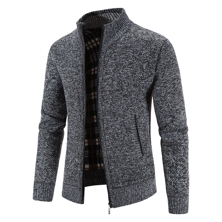 Trendy knitted jacket for men with high collar and practical pockets Lune London