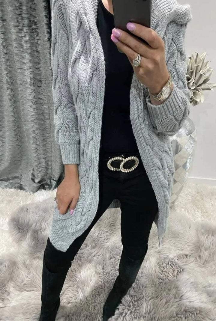 Ladies Long Cardigan with high quality twisted pattern and relaxed fit Lune London