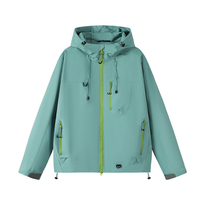 Outdoor technical jacket for men with adjustable hood design and numerous zipped pockets Lune London