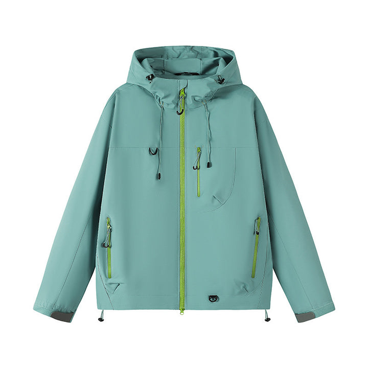 Outdoor technical jacket for men with adjustable hood design and numerous zipped pockets Lune London