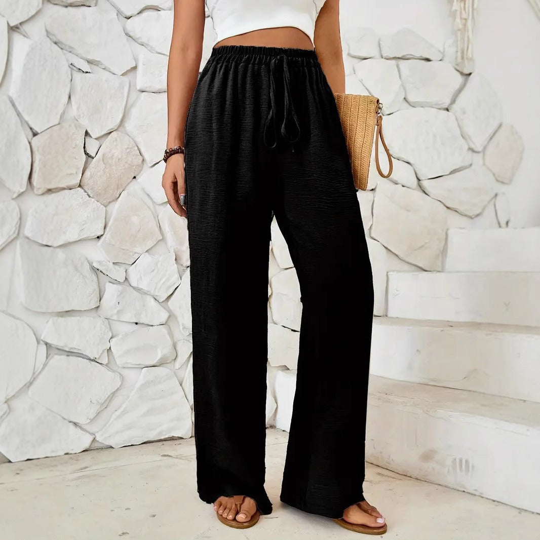 Women's Loose Linen Trousers with Elastic Waistband and Side Pockets Chic und Stil