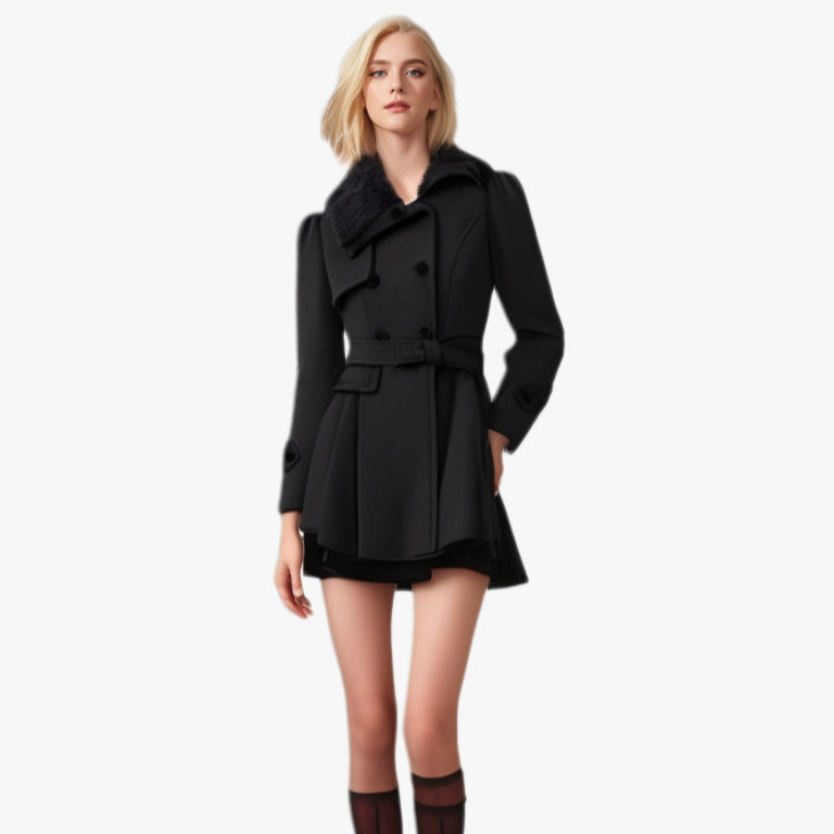 Elegant trench coat for women with removable fur collar and belted waist Lune London