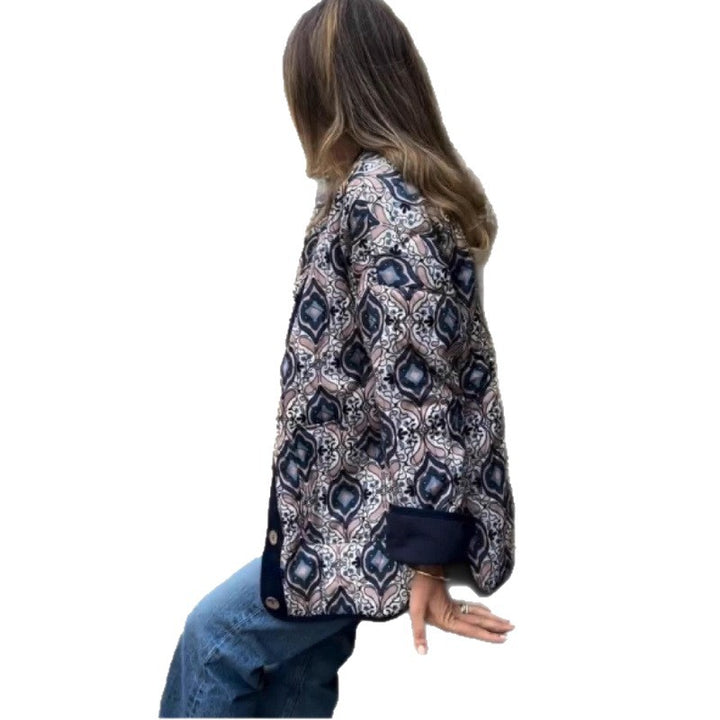 Trendy women's bomber jacket in ethnic chic style