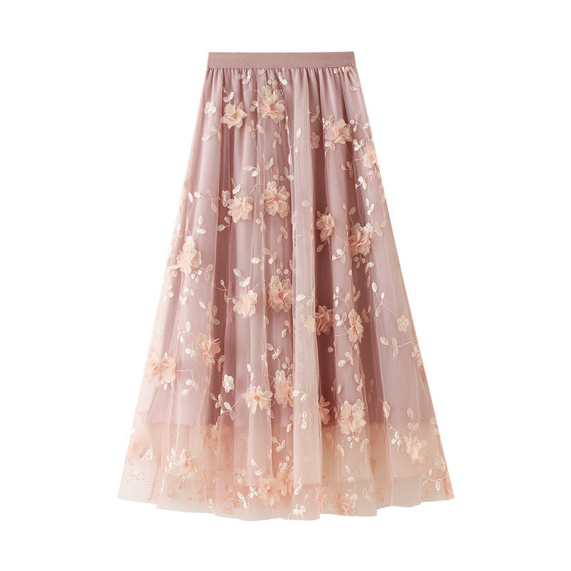 Jupon en tulle pour femmes avec des détails de broderie florale et une taille élastique Chic & Stil