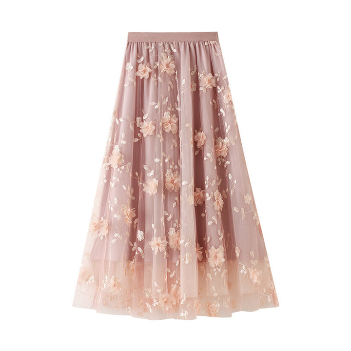 Jupon en tulle pour femmes avec des détails de broderie florale et une taille élastique Chic & Stil