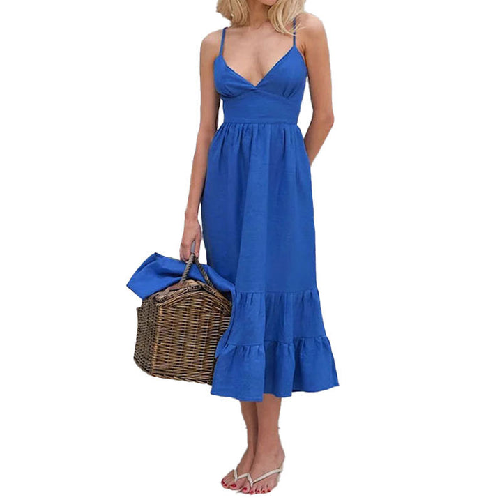 Robe maxi femme avec décolleté en V plongeant et jupe volumineuse Chic & Stil