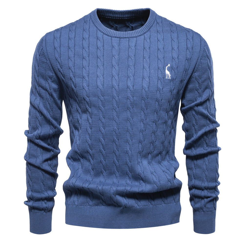Men's Knitted Sweater with Cable Pattern and Round Neck Lune London
