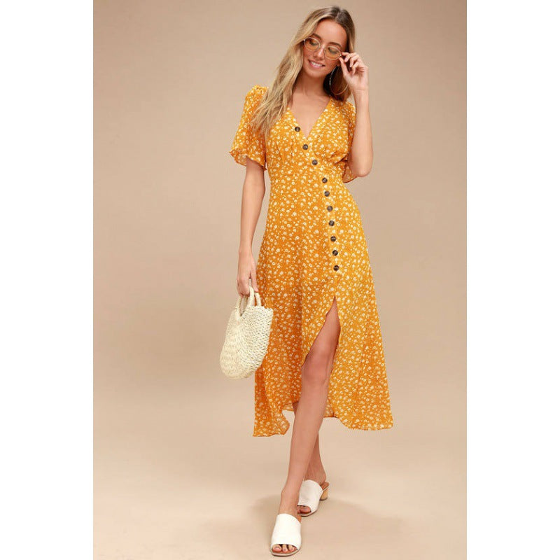 Robe maxi femme avec motif floral et fermeture à boutons décontractée Chic & Stil