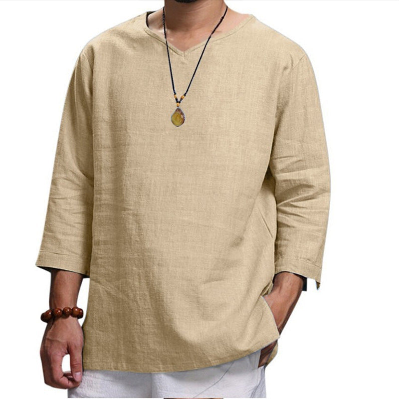 Men's Lightweight Linen Shirt with V-Neck Lune London