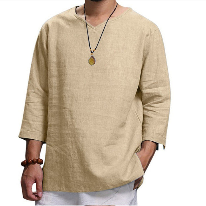 Men's Lightweight Linen Shirt with V-Neck Lune London