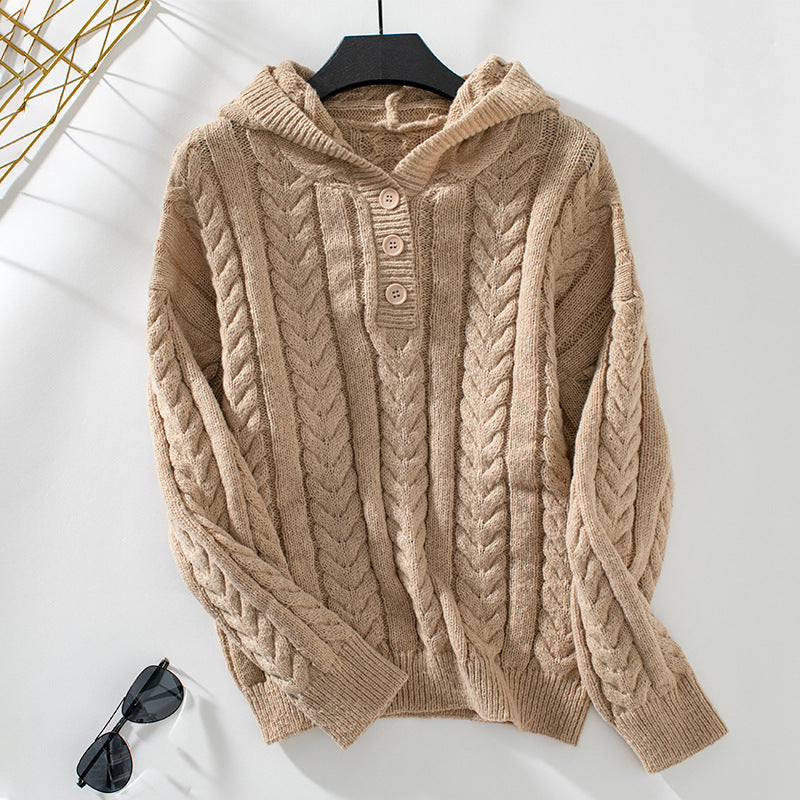 Knitted hooded sweater for women with cable pattern Lune London