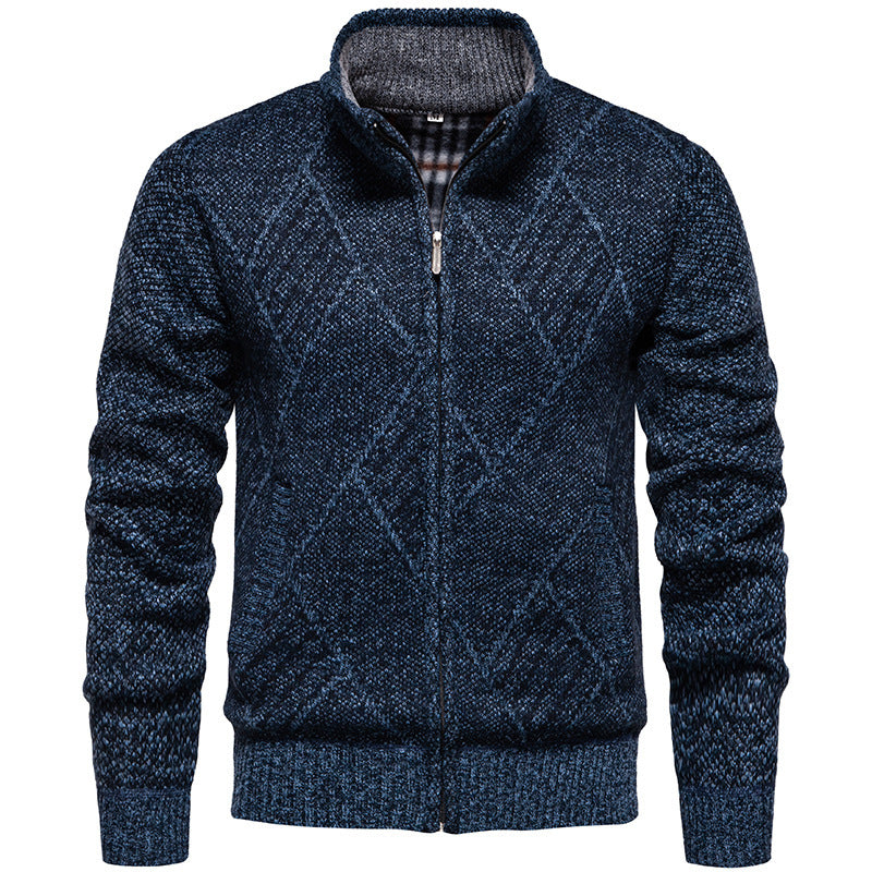 Men's Cardigan with Modern Cable Pattern and High Collar Lune London