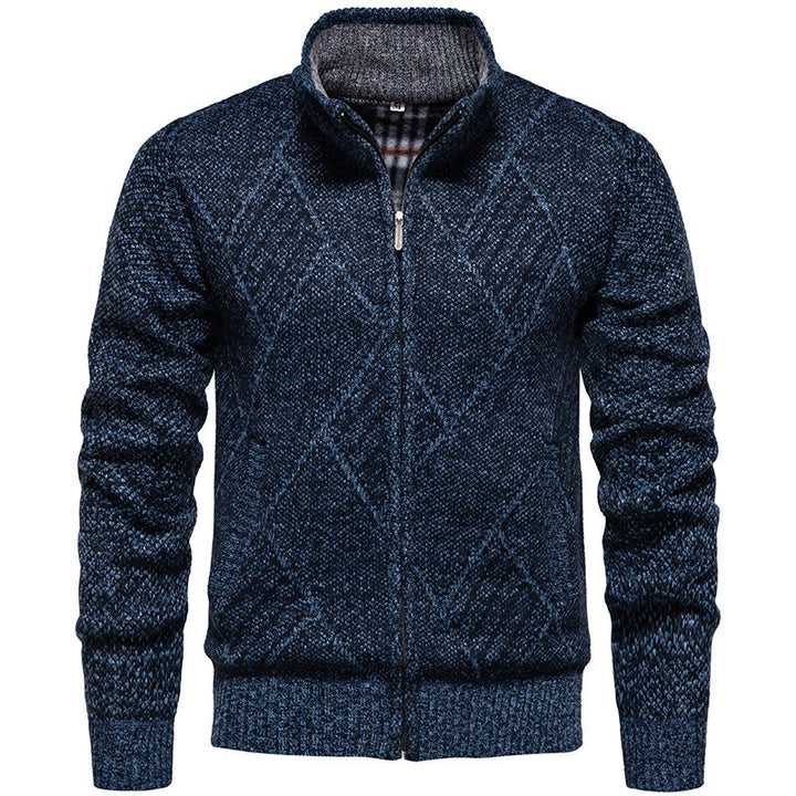 Men's Cardigan with Modern Cable Pattern and High Collar Lune London