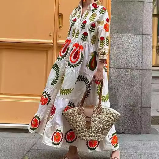 Long sleeve plaid dress for women with floral embroidery Lune London