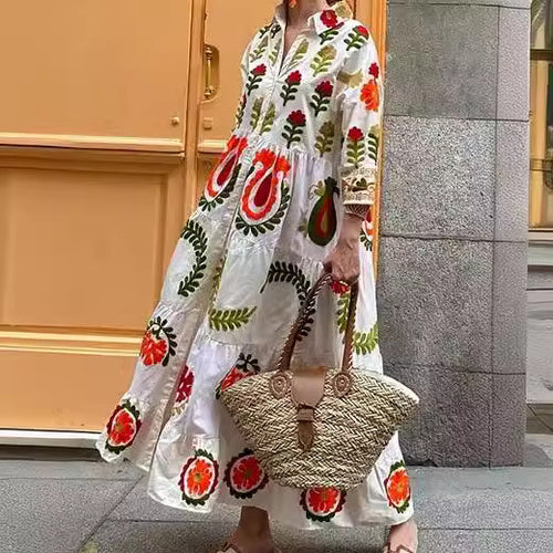 Long sleeve plaid dress for women with floral embroidery Lune London