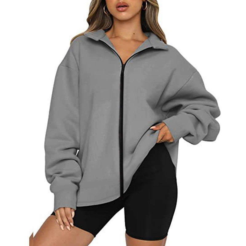 Oversized sweatshirt jacket for women with high collar and full zip Lune London