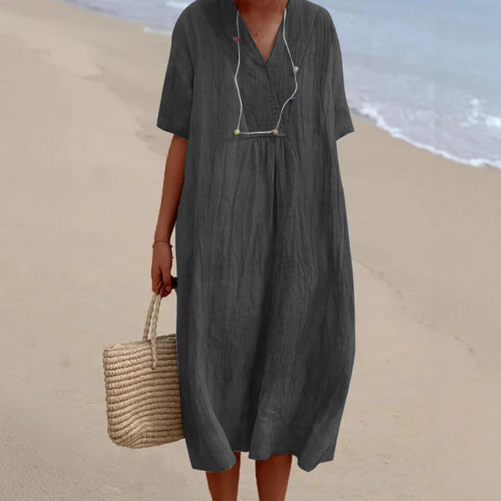 Casual midi dress for ladies with V-neck and loose fit Lune London
