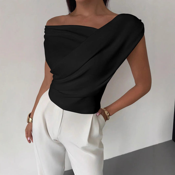 Women Elegant Draped Top with Asymmetric Cut Lune London