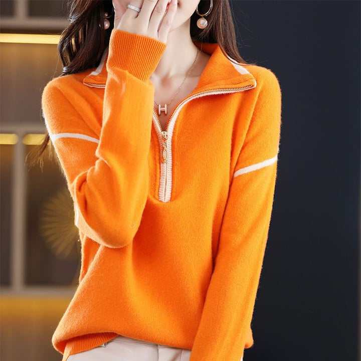Women’s sweater with half-zip and fine textured knit Lune London