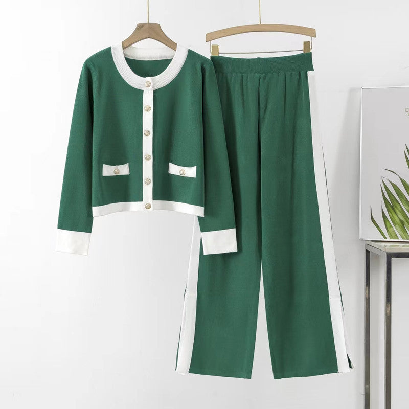 Women's knit loungewear set with decorative buttons and side slit Lune London