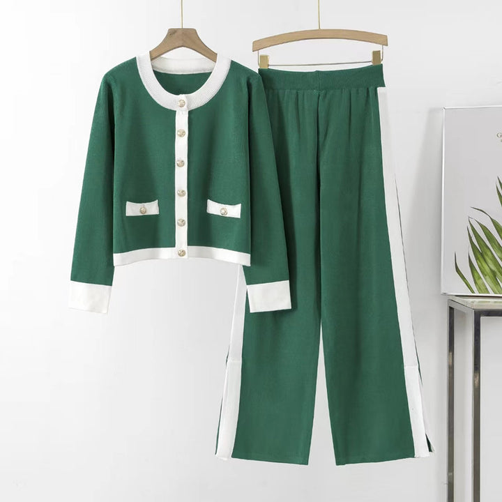 Women's knit loungewear set with decorative buttons and side slit Lune London