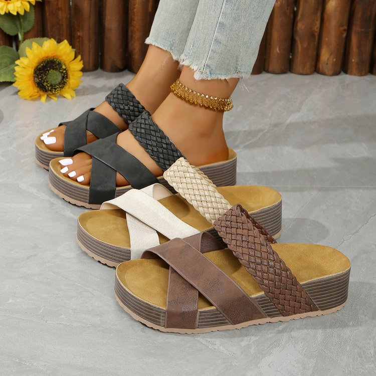 Ladies Comfortable Braided Strap Sandals with Non-Slip Sole Lune London