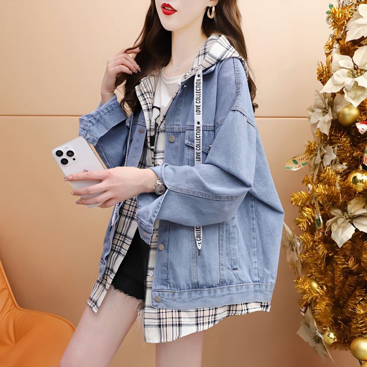 Veste en denim décontractée et à la mode pour femmes avec capuche Chic & Stil