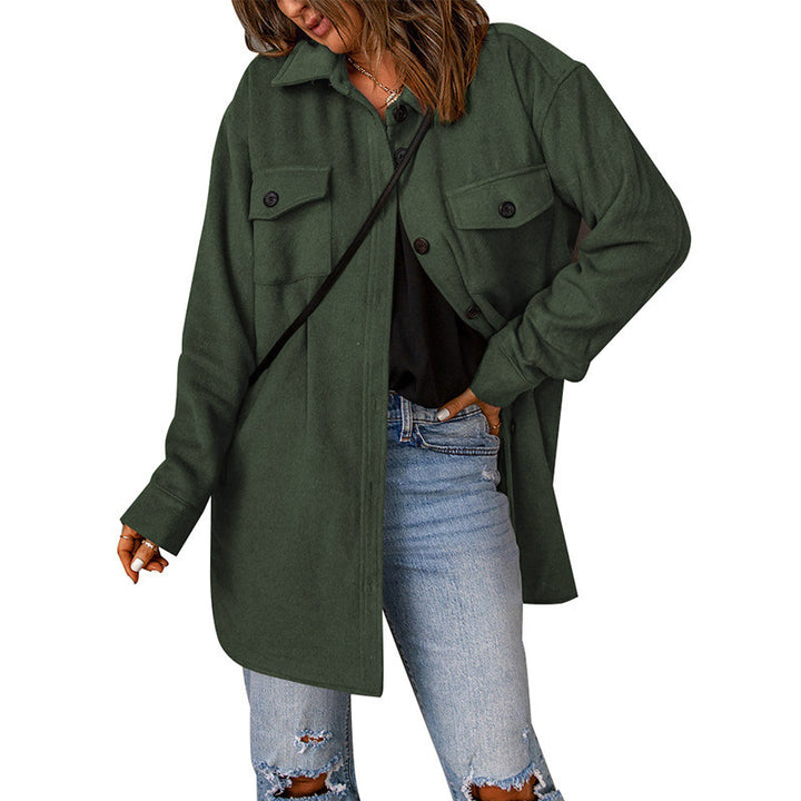 Ladies Oversized Leisure Jacket with Double Pockets and Chic Button Details