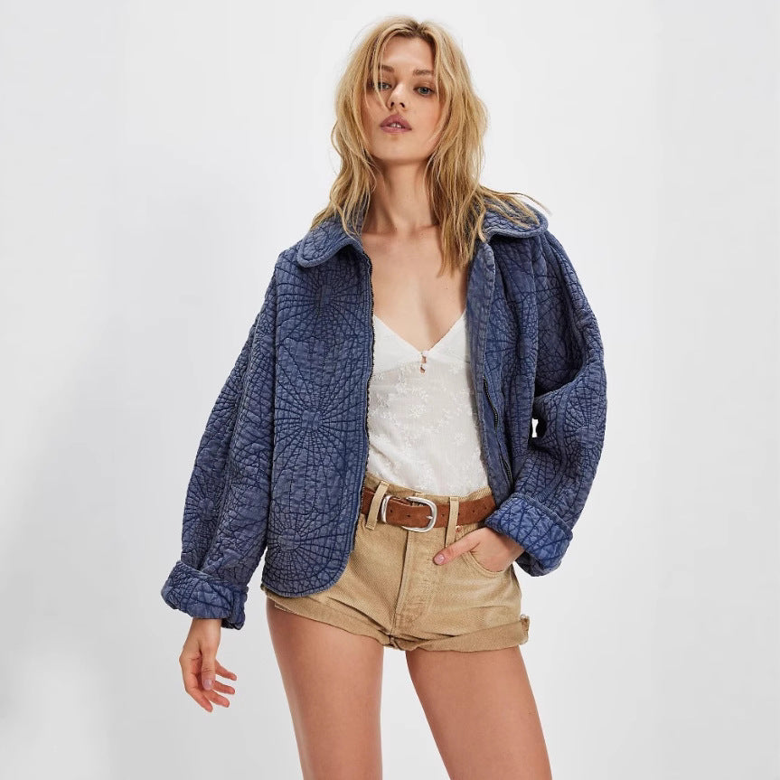 Ladies cozy quilted jacket with large collar Lune London