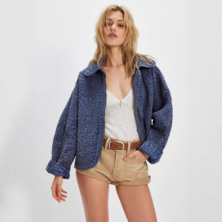 Ladies cozy quilted jacket with large collar Lune London