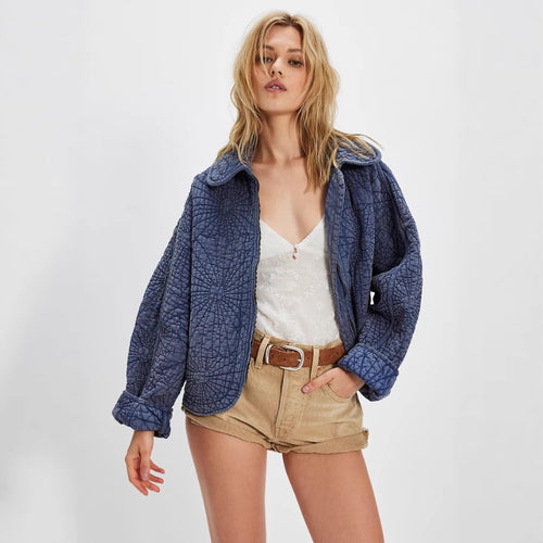 Ladies cozy quilted jacket with large collar Lune London