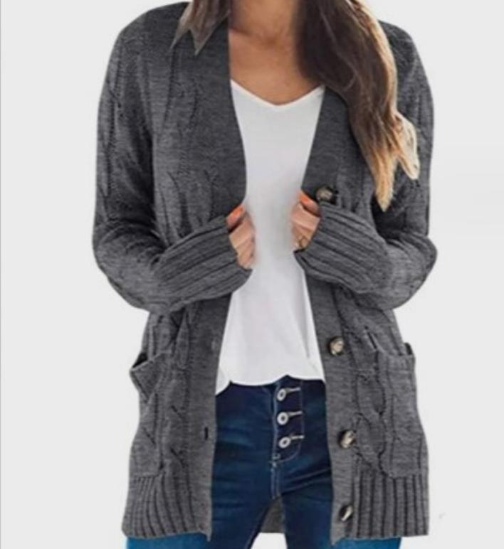 Knitted jacket for women with diamond patterns and large buttons Lune London