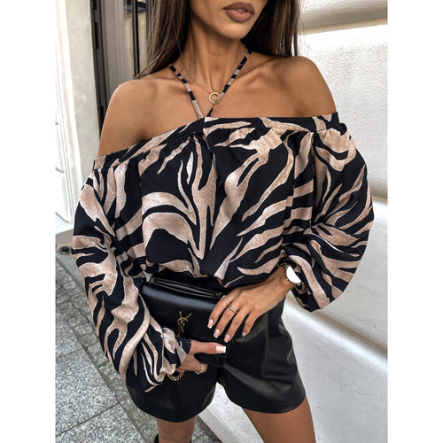 Off-the-shoulder blouse for women with leopard print Lune London