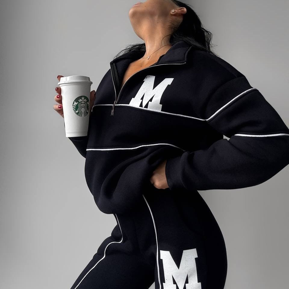 Ladies leisure tracksuit with modern vertical stripes Lune London