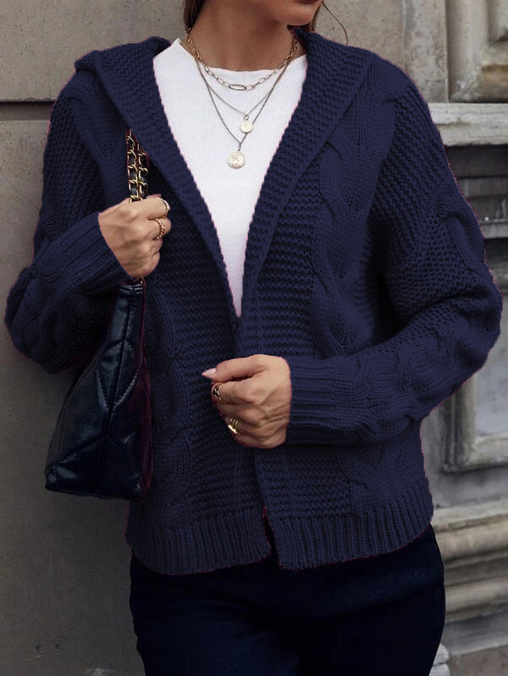 Cardigan tricot épais pour femmes avec capuche et motif de câble texturé Chic & Stil
