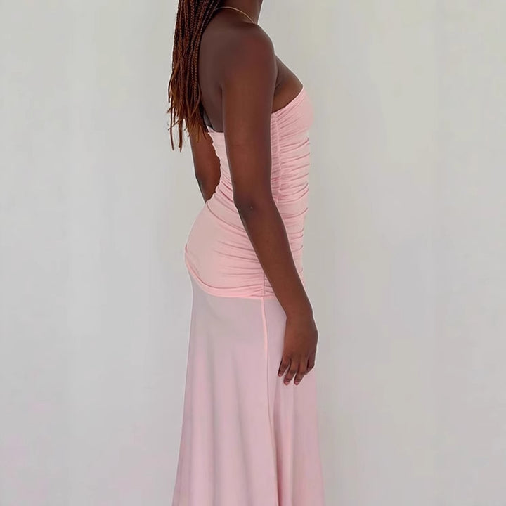 Maxi fitted dress for women with a sleeveless design and a side slit Lune London