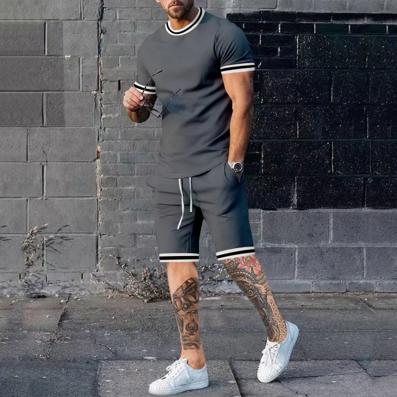 Men Short Sleeve Sport Set with Contrast Stripes Lune London