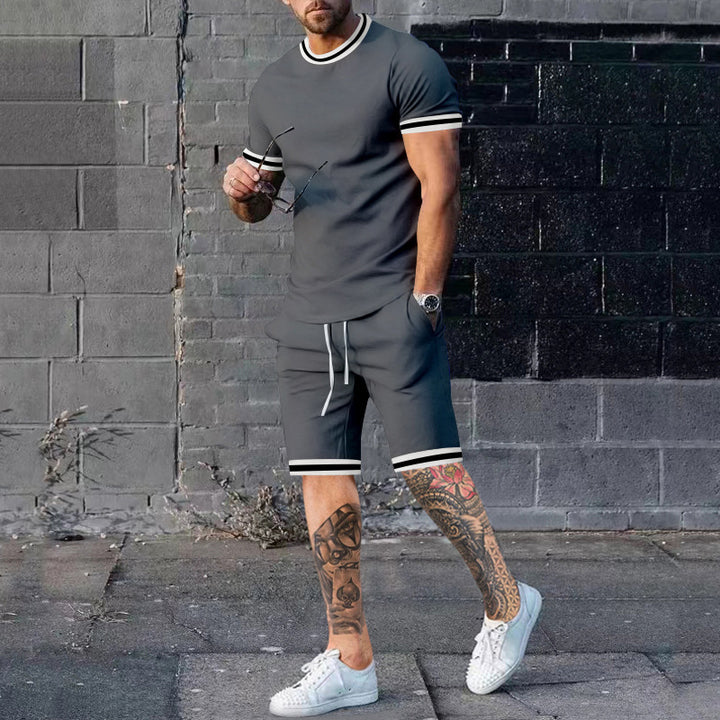 Men Short Sleeve Sport Set with Contrast Stripes Lune London