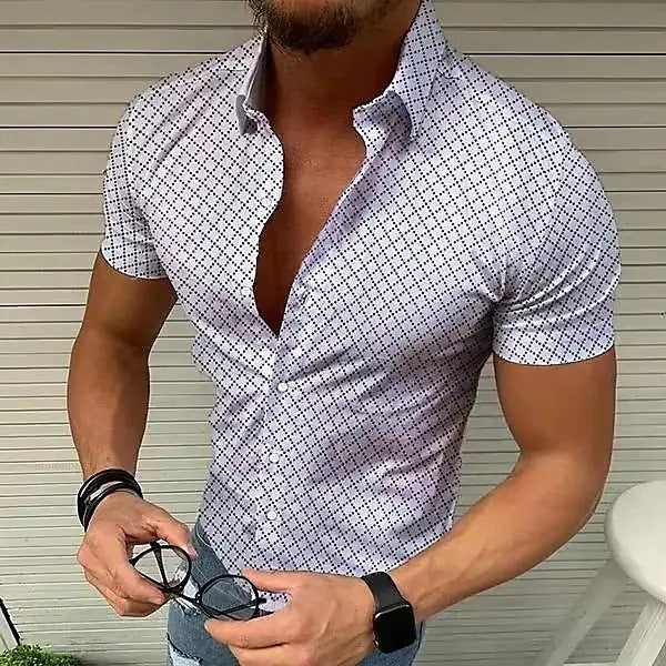 Men's Short Sleeve Shirt with Modern Check Pattern and Breathable Cotton Blend Lune London
