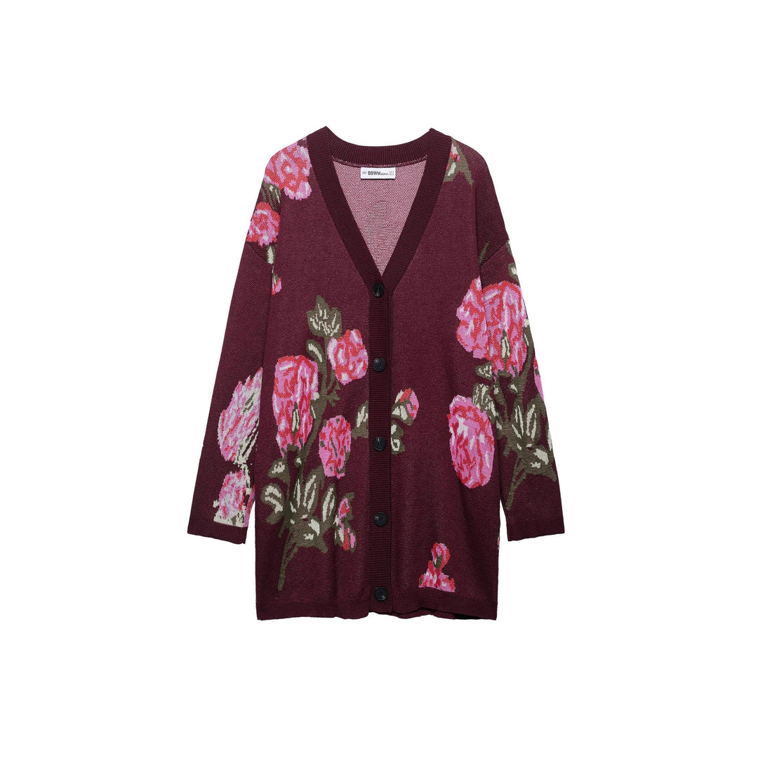 Knit jacket for women with floral pattern and deep V-neck Lune London