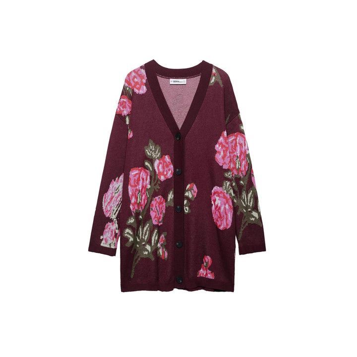 Knit jacket for women with floral pattern and deep V-neck Lune London