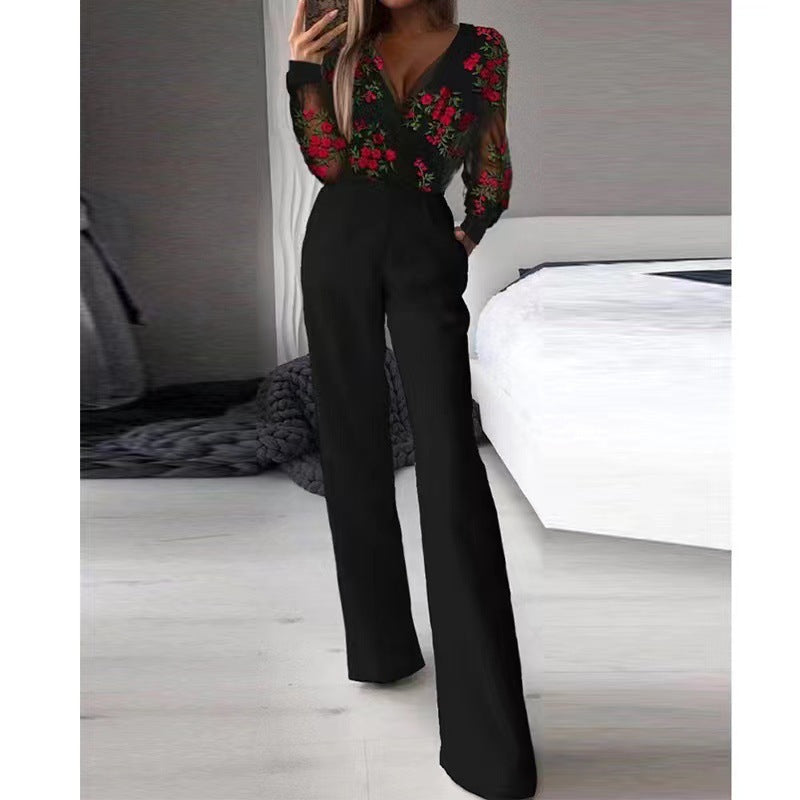 Elegant ladies' jumpsuit with fitted cut and deep V-neck Lune London