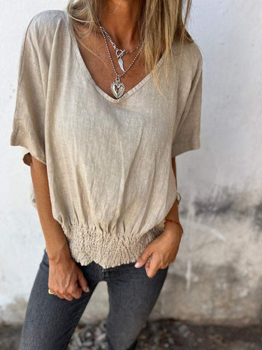 Woman Light top with elastic waist and V-neck Lune London