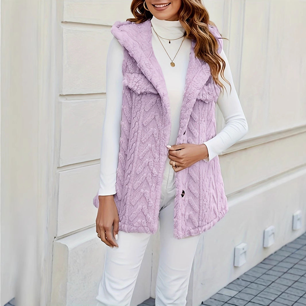 Lune London long knitted cardigan for women with hood and applied pockets